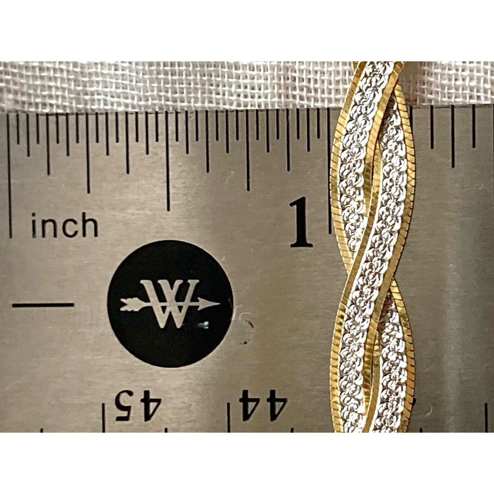 Two-Toned 925 Sterling Silver & Gold Overlay Bracelet Flat Herringbone Twist - Picture 10 of 13